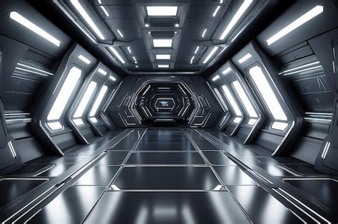 Premium Photo | Futuristic design spaceship interior with metal floor ...