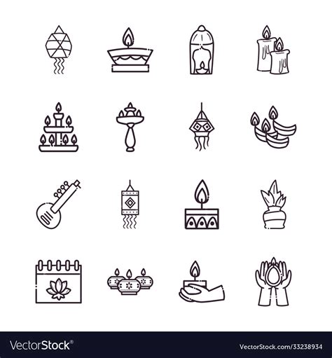 Diwali Line Style Icons Collection Design Vector Image