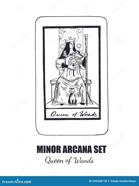 Tarot Set Vector Minor Arcana Queen Of Wands Stock Vector