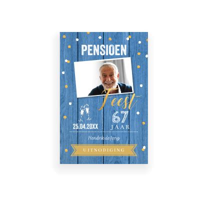 Uitnodiging Pensioen Feest Blauw Met Foto En Confetti