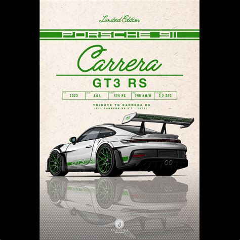 Porsche Poster 911 Gt3 Rs Type 992 2023 Ice Grey Python Green Stripes