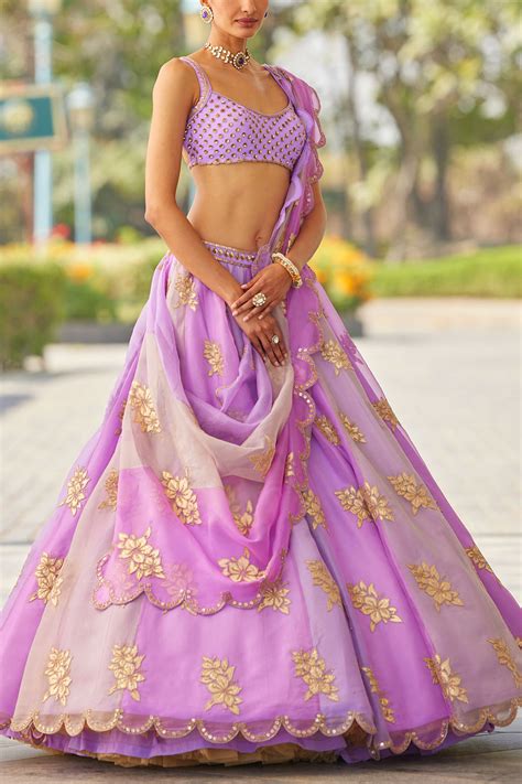 Buy Mauve Floral Applique Embroidery Lehenga Set By Vvani By Vani Vats