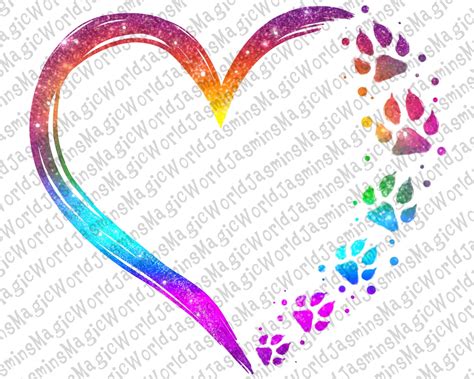 Colorful Heart Paw Print Pngdog Lovers Paw Png Heart Paw - Etsy