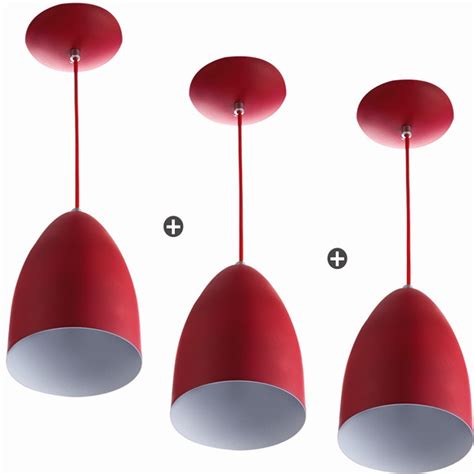 Kit Lustre Pendente Cone De Alum Nio X Cm Vermelho Elo