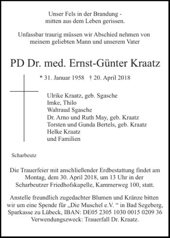 Traueranzeigen Von Pd Dr Med Ernst G Nter Kraatz Sh Z Trauer