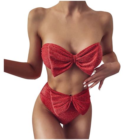 Gaqlive Women Swimsuit Bikini Set Bowknot Bikini Push Up Padded