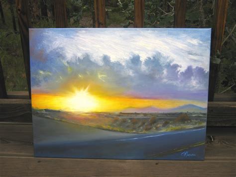 Sunset Landscape Painting, Original Skyscape Oil Painting, Blue and ...