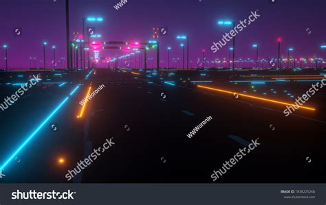 Synthwave Night Neon Highway Against Blue Stock Illustration 1838225260