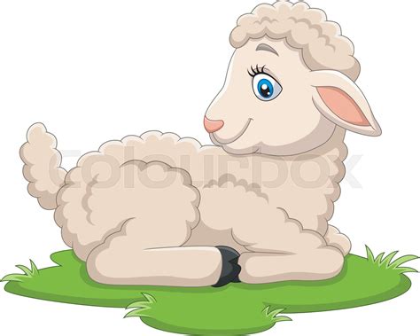 Cartoon Happy Lamb Sitting On The Grass Stock Vector Colourbox