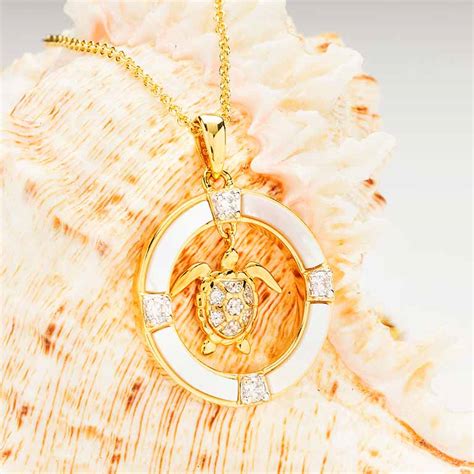 Mother Of Pearl Sea Turtle Necklace With Cubic Zirconia — Ocean Jewelry