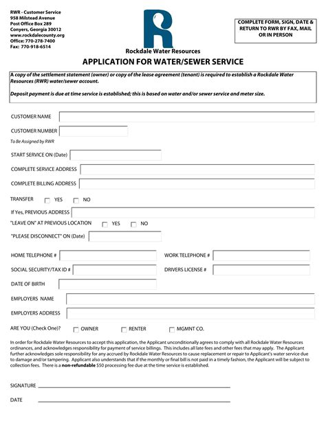 Rockdale Water Resources Application Pdf Form Formspal