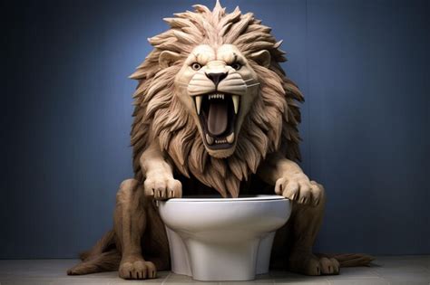 Premium Ai Image Lion Sit On The Toilet Leo Sitting