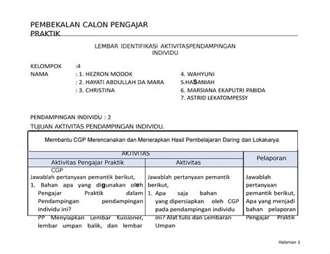 Pdf Pembekalan Calon Pengajar Praktik Lembar Identifikasi