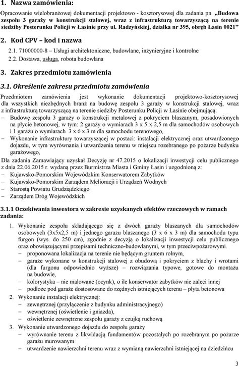 Opis Przedmiotu Zam Wienia Opracowanie Dokumentacji Projektowo