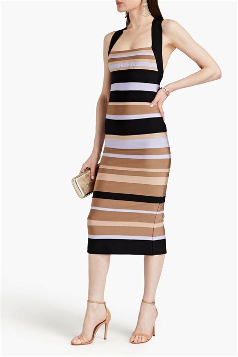 Herv L Ger X Law Roach Striped Bandage Midi Dress The Outnet