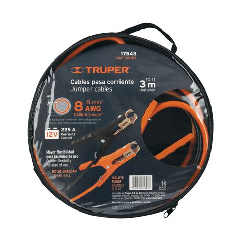 Ficha Tecnica Cables Pasa Corriente 3 M 225 A 8 AWG Con Funda Truper