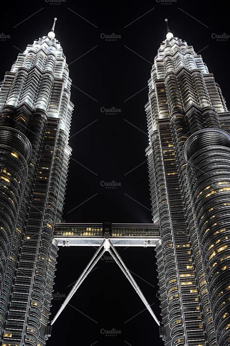 Petronas Twin Towers at night. KL ~ Architecture Photos ~ Creative Market