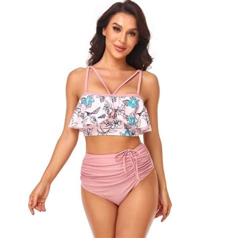 Femme Maillot De Bain Fronc Et Torsad Ensemble Bikini Volants