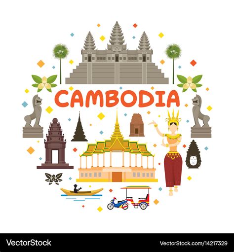 Cambodia Travel Attraction Label Royalty Free Vector Image