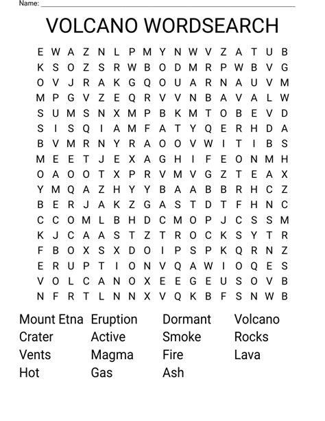 VOLCANO WORDSEARCH WordMint