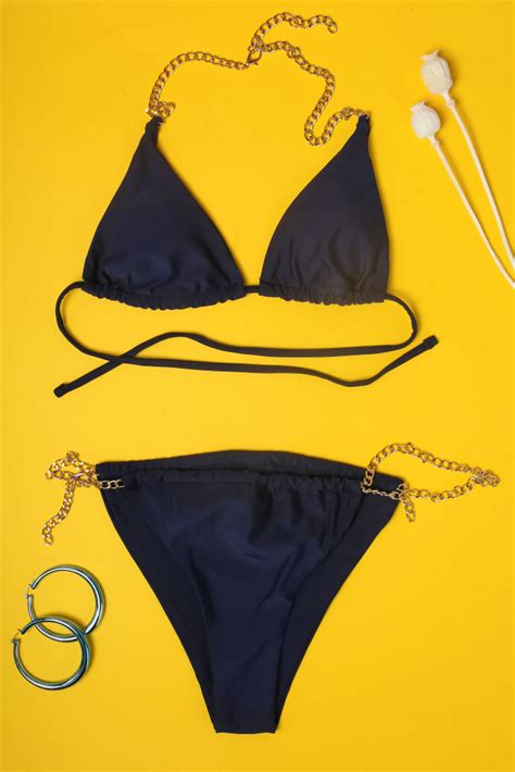 Petrol Bikini Triangle Set With Adjustable Chains Ligglo