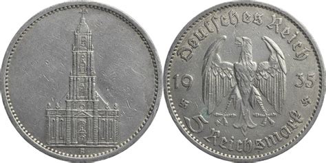 Drittes Reich 5 Reichsmark 1935 A Garnisonkirche o Datum Kursmünze