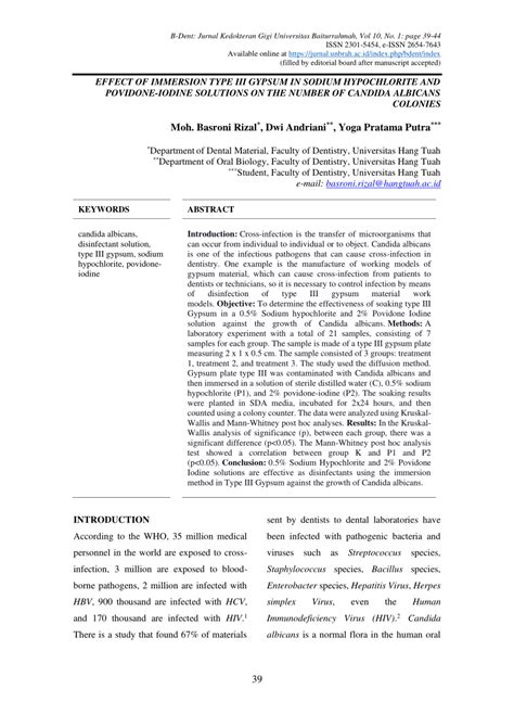 Pdf Effect Of Immersion Type Iii Gypsum In Sodium Hypochlorite And