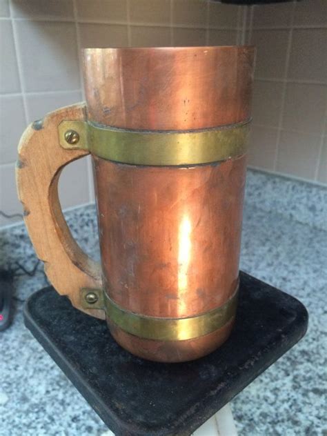 Copper And Brass Heavy Weight Mug With Wood Handle Etsy Mugs