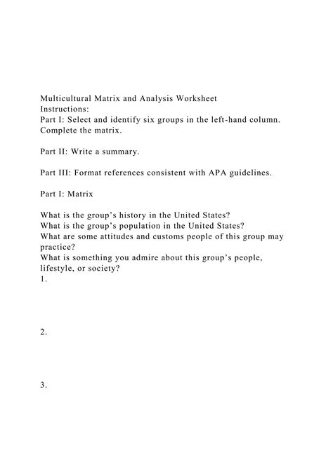 Multicultural Matrix And Analysis Worksheetinstructions Docx