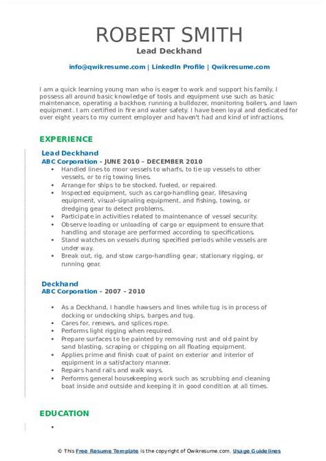 10 Deckhand Resume Samples And Templates For 2025