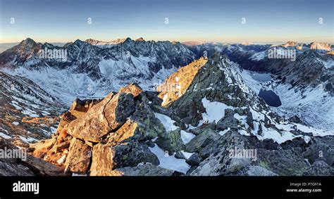 Scenery of high mountain with lake and high peak Stock Photo - Alamy