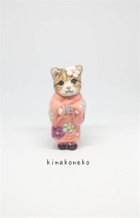 猫 ピンクの浴衣猫 羊毛フェルト ミニチュア ハンドメイド Kinako羊毛フェルト｜売買されたオークション情報、yahooの商品情報を