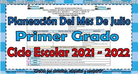 Planeaciones Del Primer Grado De Primaria Del Mes De Julio Del Ciclo