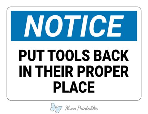 Printable Put Tools Back In Their Proper Place Notice Sign