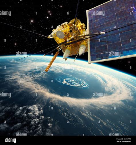 Modern Weather Space Satellite Monitoring Earth From Orbit 3d