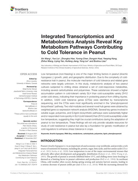 Pdf Integrated Transcriptomics And Metabolomics Analysis Reveal Key