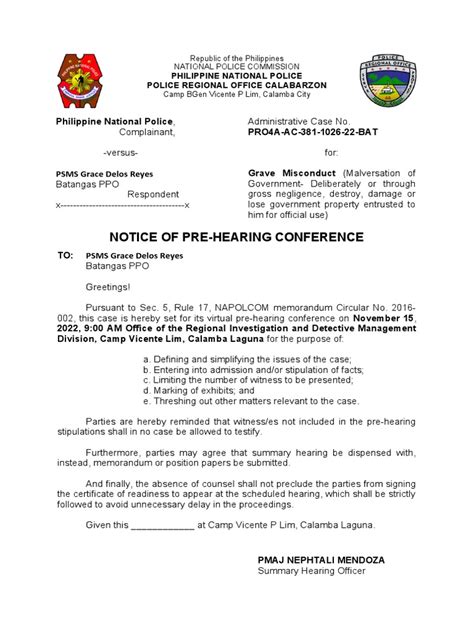 2 Notice Of Pre Hearing Pdf Legal Procedure Government