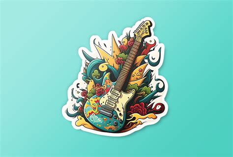 Guitar Sticker Animated Guitar Cartoon Sticker Laptop Decal Laptop