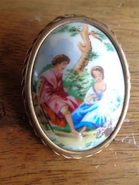 Ancien Broche Bijou En Porcelaine De Limoges Et Laiton Marqu E