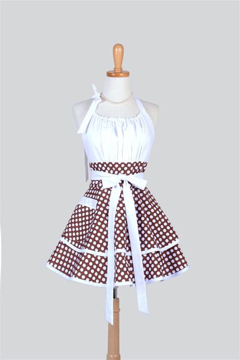 Flirty Chic Apron Cocoa Brown And White Dots Two Layer Skirt Etsy