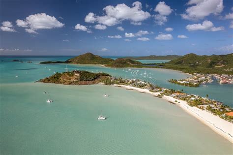 The Drone Aerial View Of Jolly Beach And Jolly Harbour In Antigua