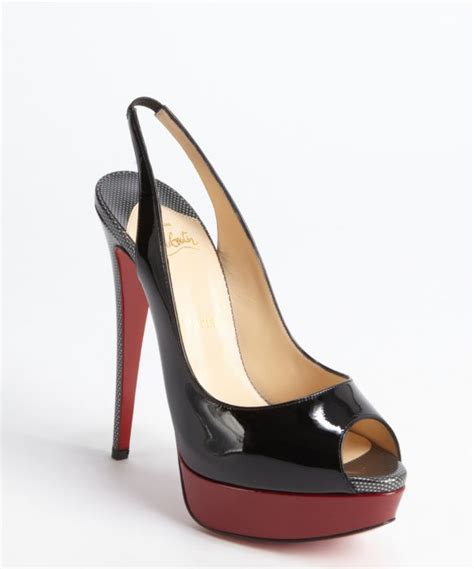 Christian Louboutin Black And Rouge Patent Leather Platform Lady Peep Sling 150 Peep Toe Pumps