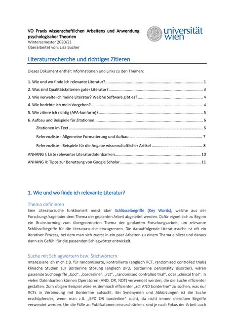 Praxis Wiss Arbeitens Literaturrecherche Zitieren WS2020 VO Praxis