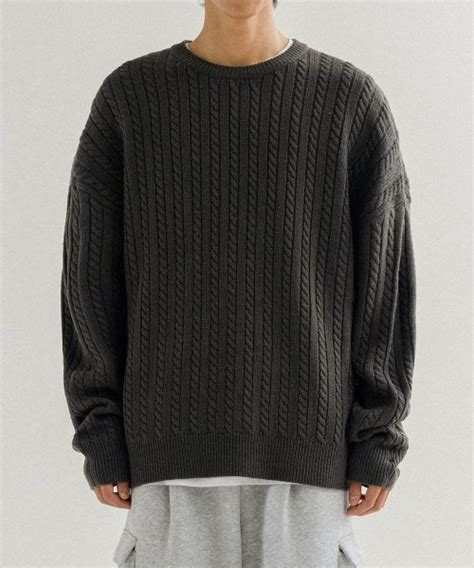 MUSINSA AGAINST ALL ODDS Crewneck Overfit Cable Sweater Knit Charcoal