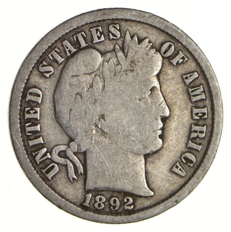 First Year 1892 Barber Silver Dime 90 Silver Us Coin Minted In