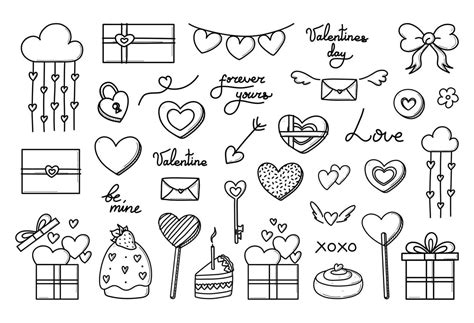 Valentines day vector hand drawn set of doodles. Cute romantic love ...