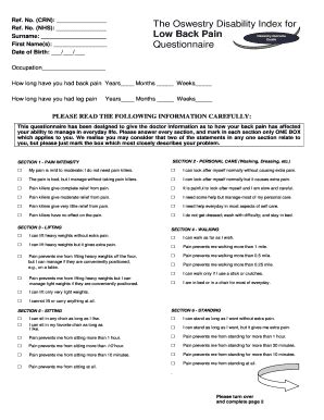 Fillable Online Rjah Nhs The Oswestry Disability Index For Low Back