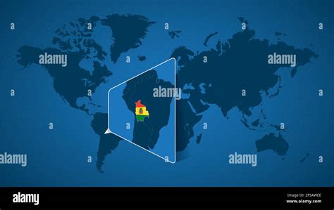 Detailed world map with pinned enlarged map of Bolivia and neighboring countries. Bolivia flag ...