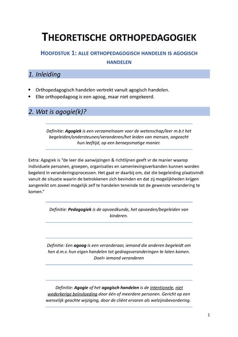 Samenvatting Hoofdstuk 1 Agogisch Handelen THEORETISCHE