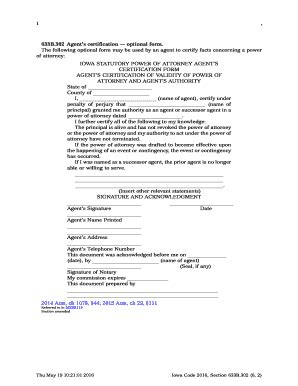 Fillable Online Legis Iowa Agent S Certification Optional Form Fax